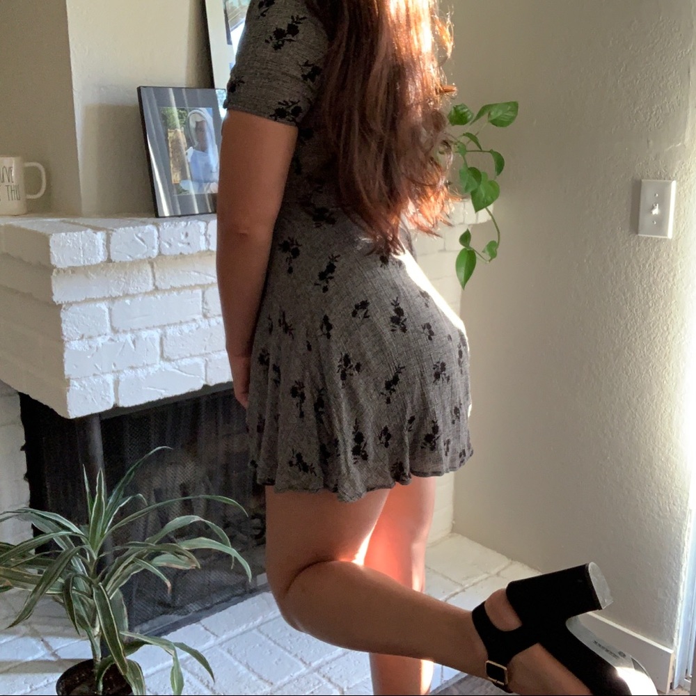 LUSH Gray Floral Skater Mini Dress